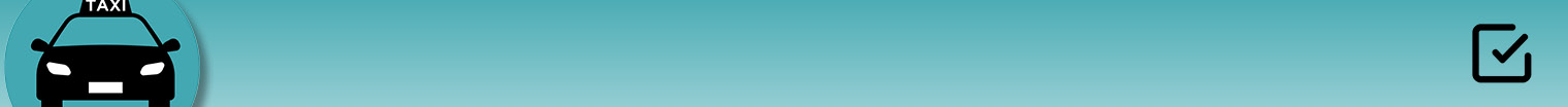 light blue thin horizontal banner with a small taxi image icon to the left side and a small check box icon on the right side