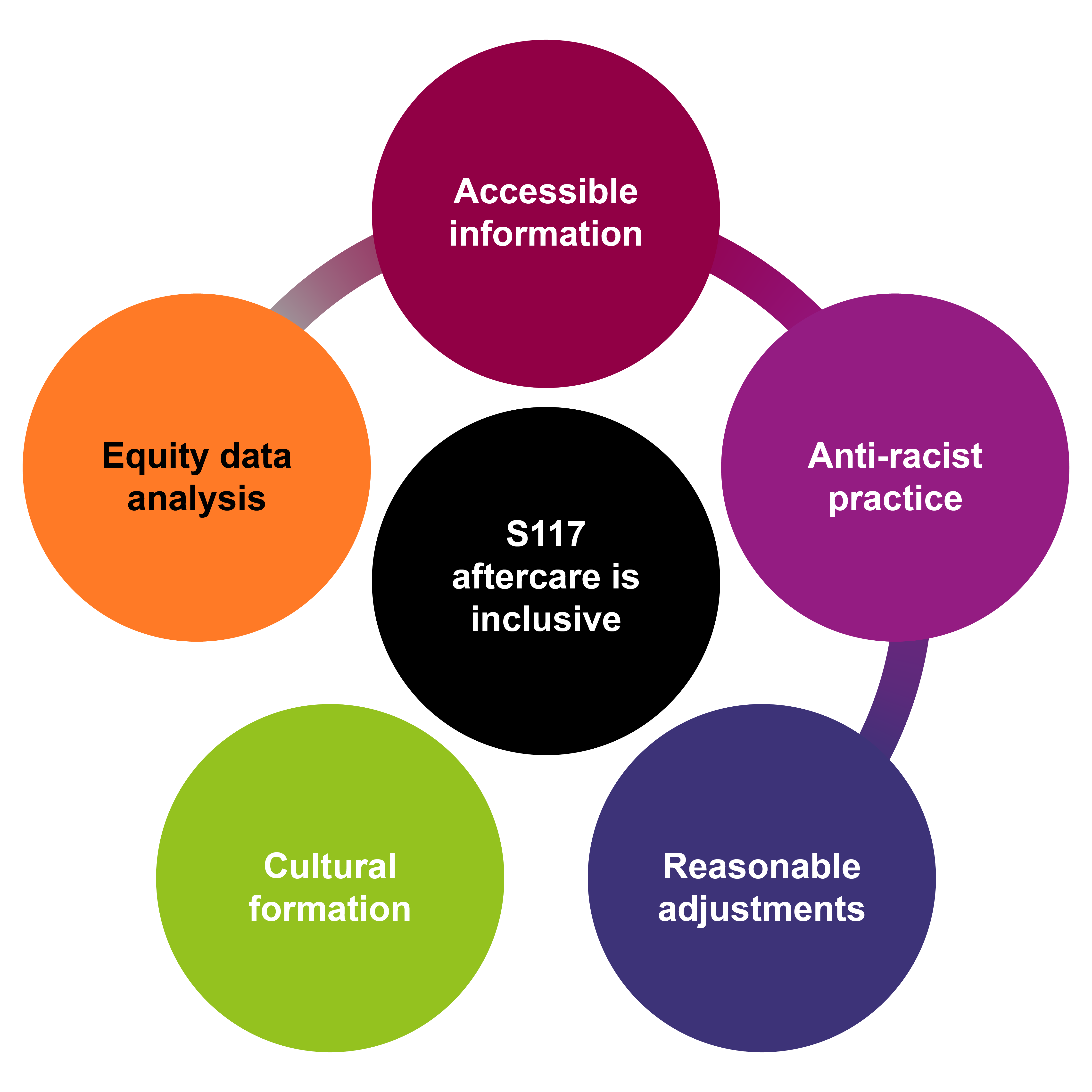 S117 aftercare is inclusive and should have accessible information, anti-racist practice, reasonable adjustments, cultural information and equity data analysis.