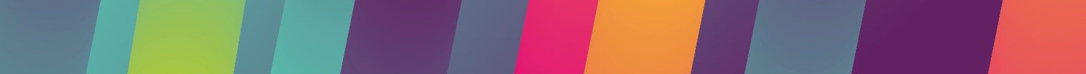 A long thin banner with colourful squares consisting of greens, blues, oranges, purples and pinks running across.