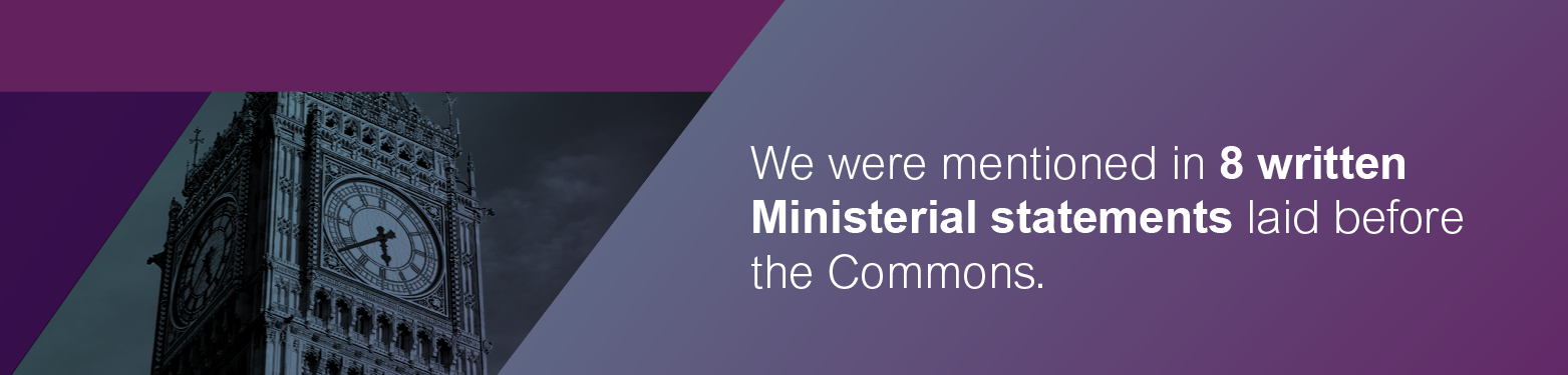 We were mentioned in 8 written Ministerial statements laid before the Commons