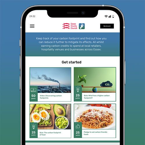 A screenshot of Essex County Council's Greenredeem app, on the get started page