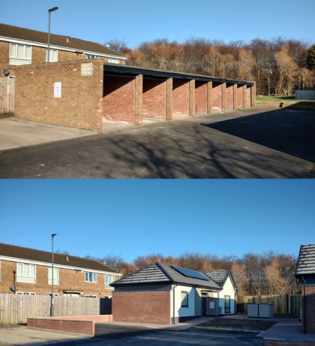 Unused garages before and after conversion to homes