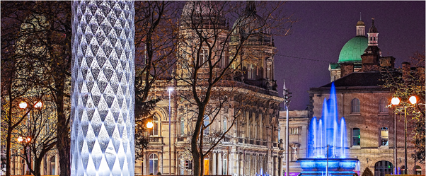 A photograph of Hull City Centre at night