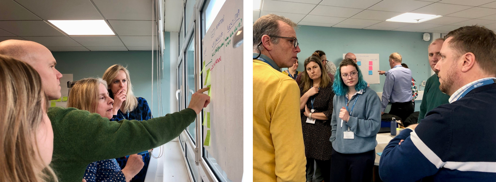Two pictures side by side showing different images of workshop attendees