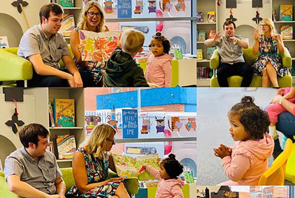 many pictures from parents telling stories to children