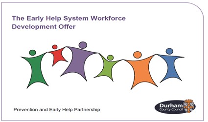 Durham early years logo showing six graphics of people holding hands