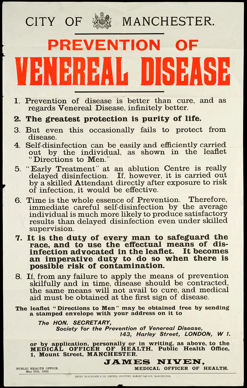 Prevention of venereal disease poster, 1920, City of Manchester