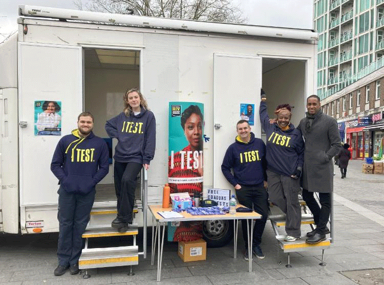 Woolwich testing bus, kitted to do any testing in the community
