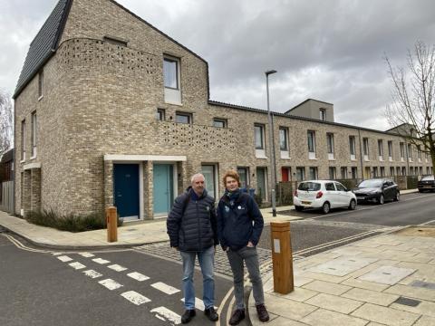 Norwich City Councillors standing outside the award winning Goldsmith Street Council Housing scheme
