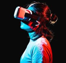 Woman wearing virtual reality headset