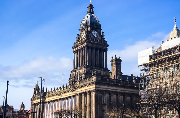 English town hall in a sunny backdrop 1500 x 900