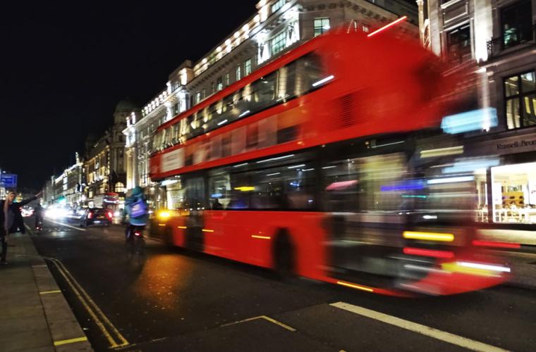 London bus in motion