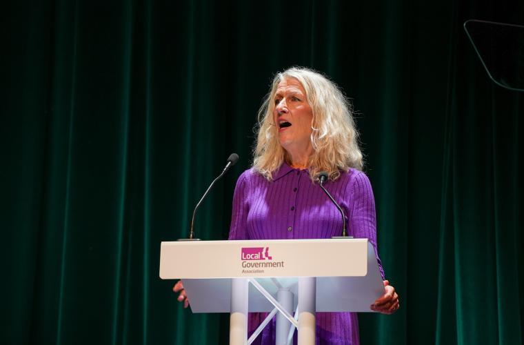LGA Chair Cllr Louise Gittins at a lectern at LGA Conference 2024