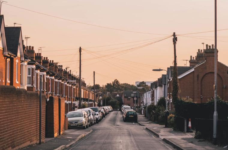 Road with terraced houses
