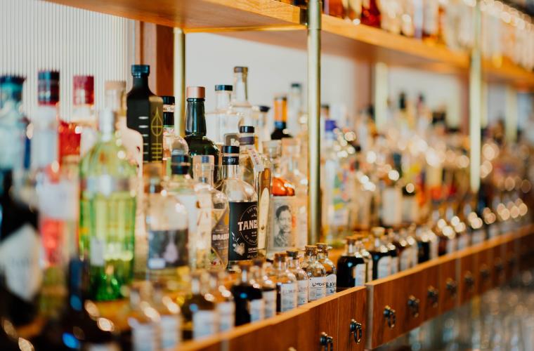 Alcohol lined up in a bar
