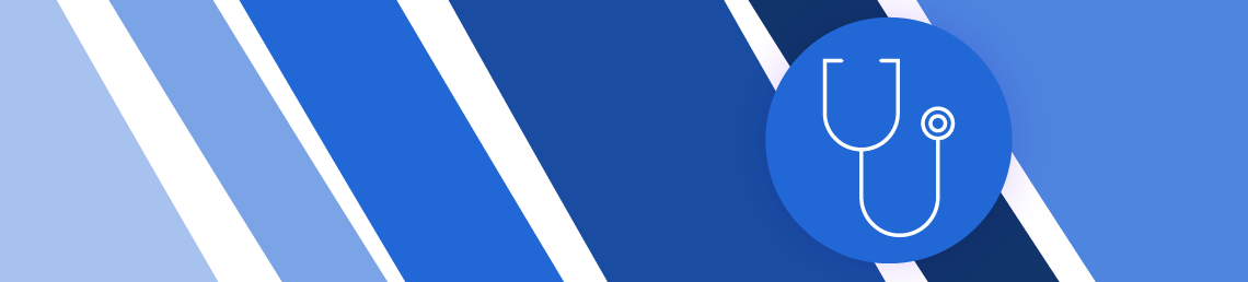 Re-thinking local: relationship with the NHS - blue stripes on a white background and a blue icon of a stethoscope