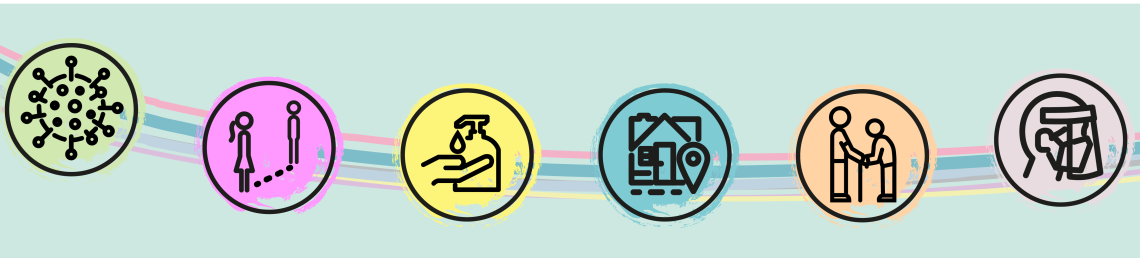 A light green banner with different coloured icons related to public health