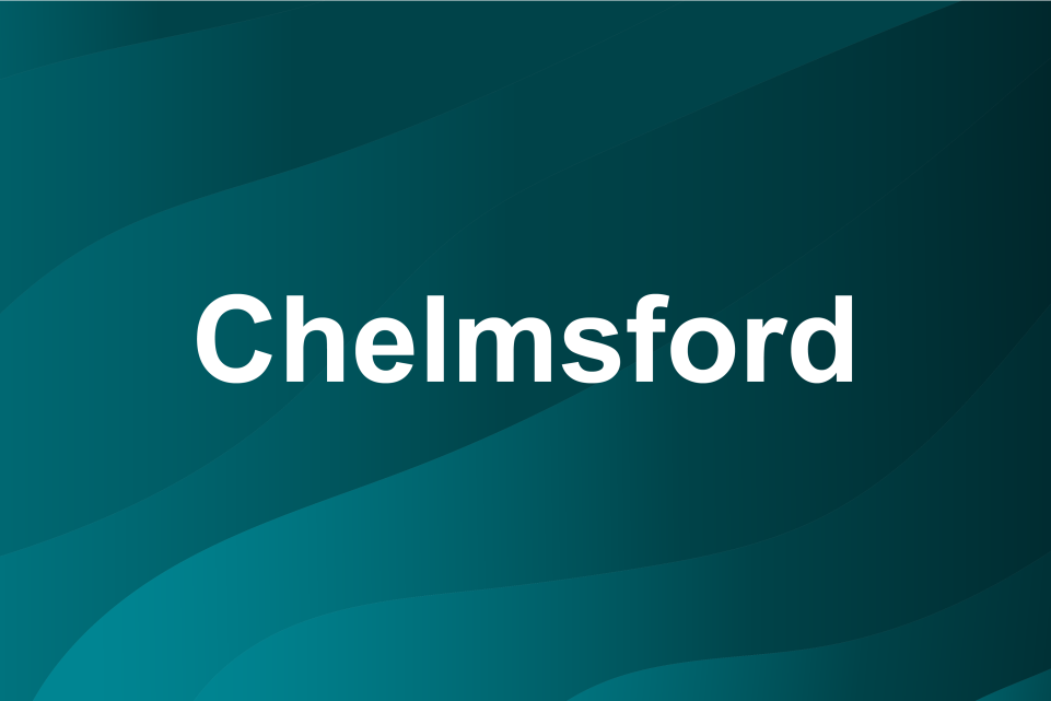 Blue background with text: Chemlsford
