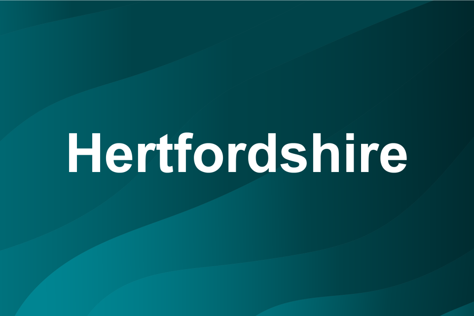 Blue background with text: Hertfordshire