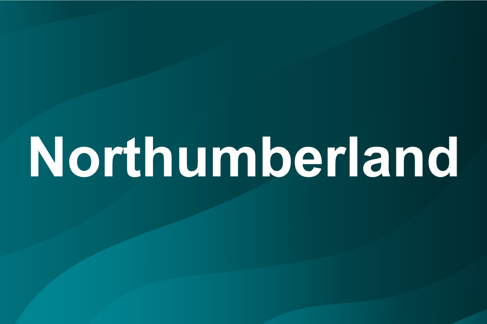 Blue background with text: Northumberland