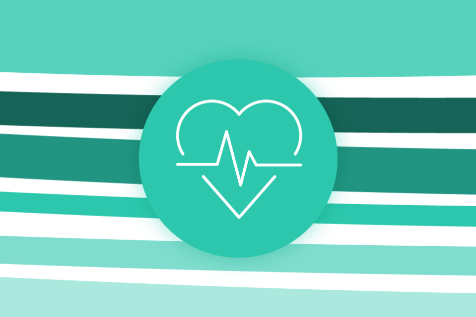 Re-thinking local: public health - green stripes on a white background with a green icon of a heart in the foreground