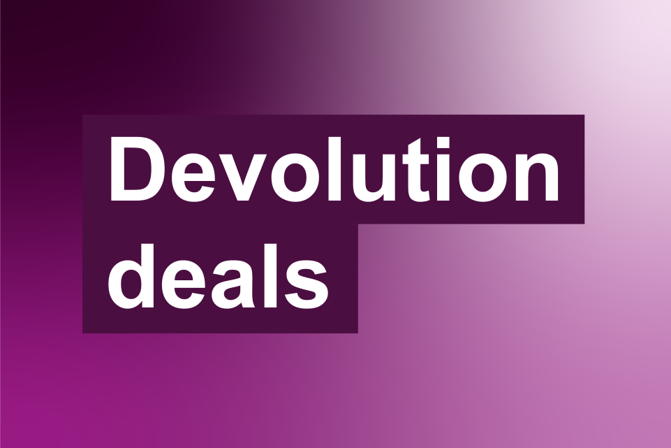 A graded purple background with the title Devolution deals