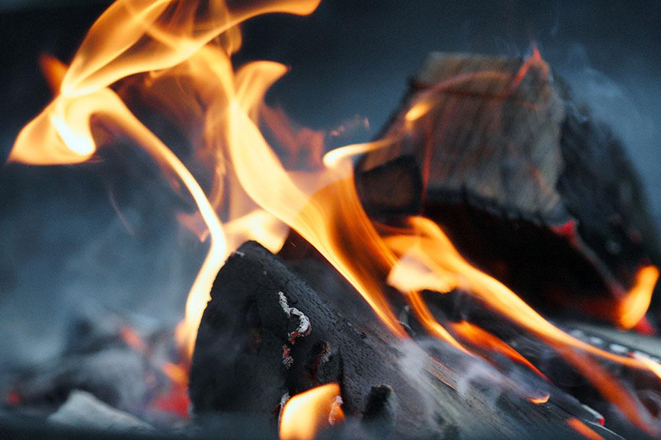 Closeup of flames in a fire